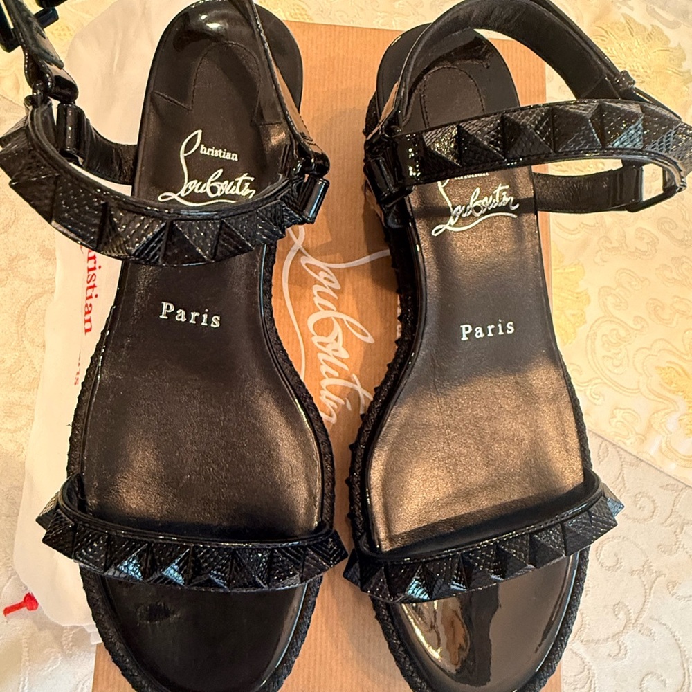 Christian Louboutin Black Studded Sandals - Picture 8 of 9